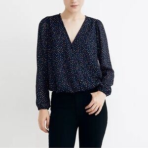 Madewell Lyric Sugar Dot Wrap Top navy rainbow - M